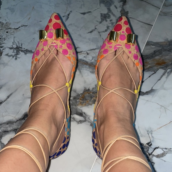 Salvatore Ferragamo Colorful Spotted Cork Lace-up Flats 🔴🟠🟡🟢🔵🟣 - Picture 16 of 17